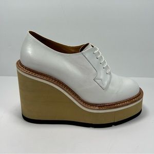 Clergerie Paris Platform Wedge White Leather Oxfords Shoes Women’s Size 8 U.S.
